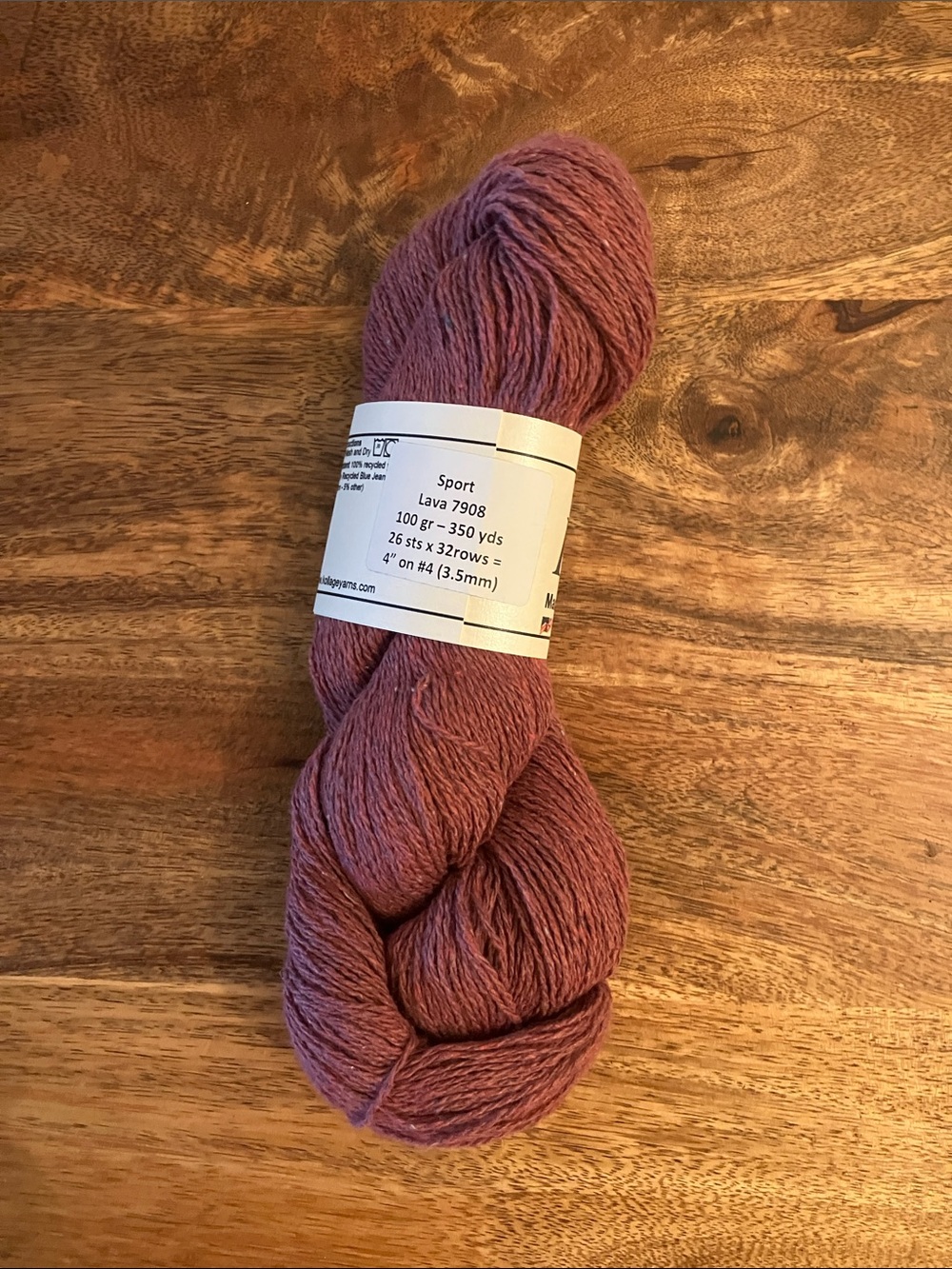 Kollage Yarns Riveting Recycled Blue Jean Sport Yarn Lava 100g 350 Yards USA